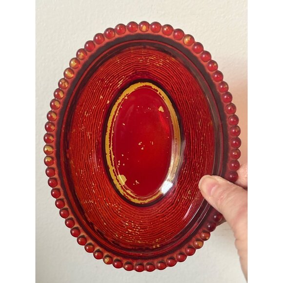 VTG Indiana Glass Ruby Red Glass Hen on Nest Dish Flashed Painted Farmhouse MCM - Picture 8 of 14